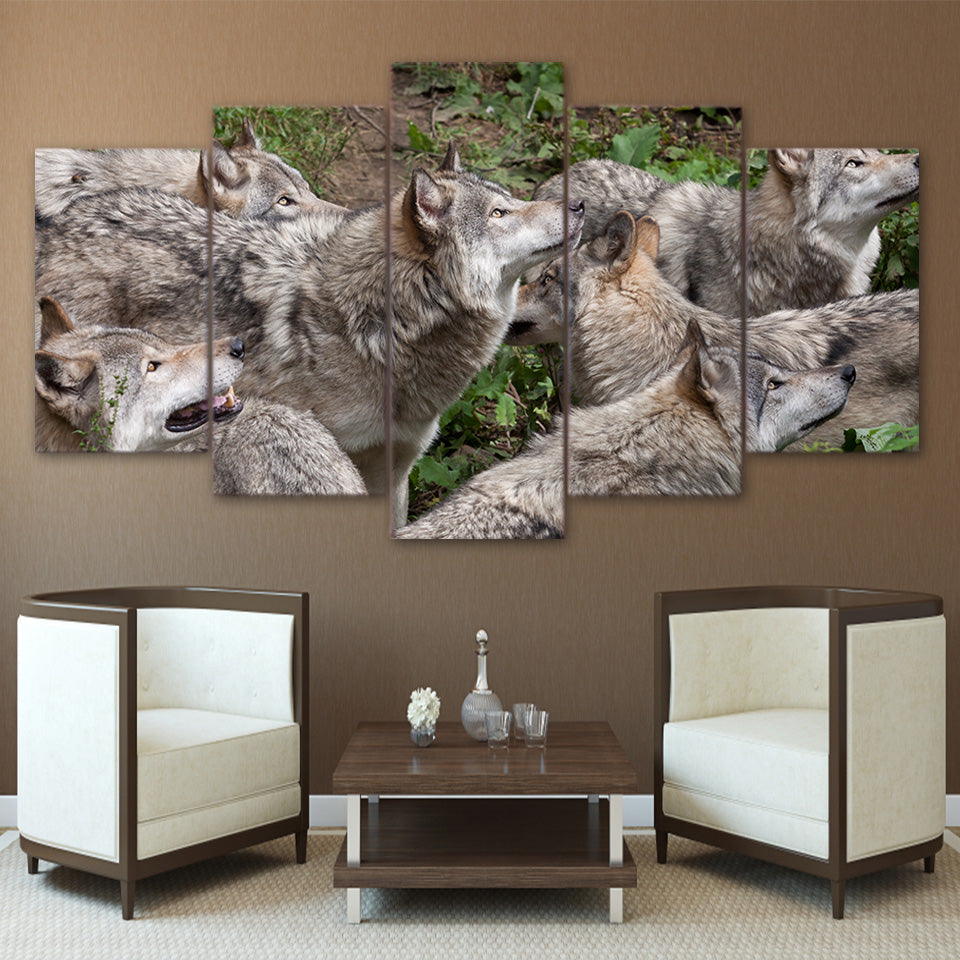 Limited Edition 5 Piece Group of Wolves  Canvas
