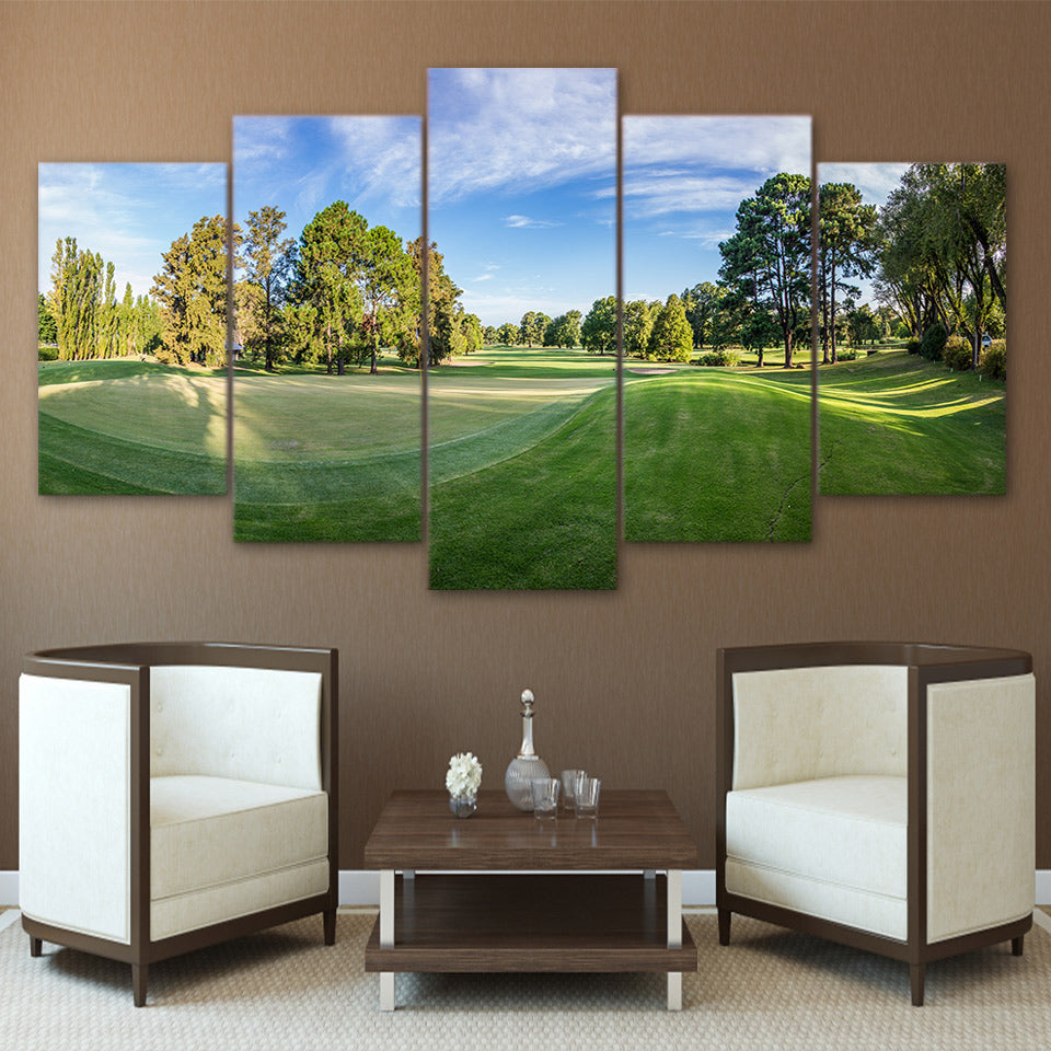 Limited Edition 5 Piece Scenic Golf Course Under A Blue Sky Canvas