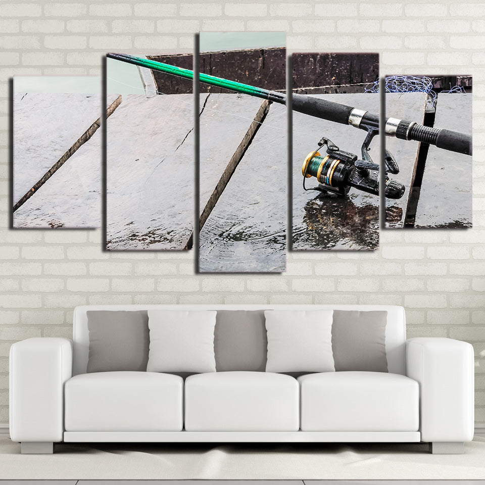 Limited Edition 5 Piece Green Fishing Rod Canvas