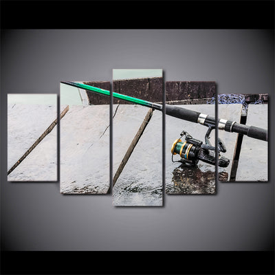 Limited Edition 5 Piece Green Fishing Rod Canvas