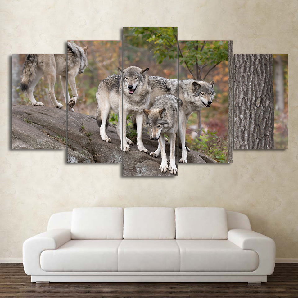 Limited Edition 5 Piece Group Of Wild Wolves Canvas