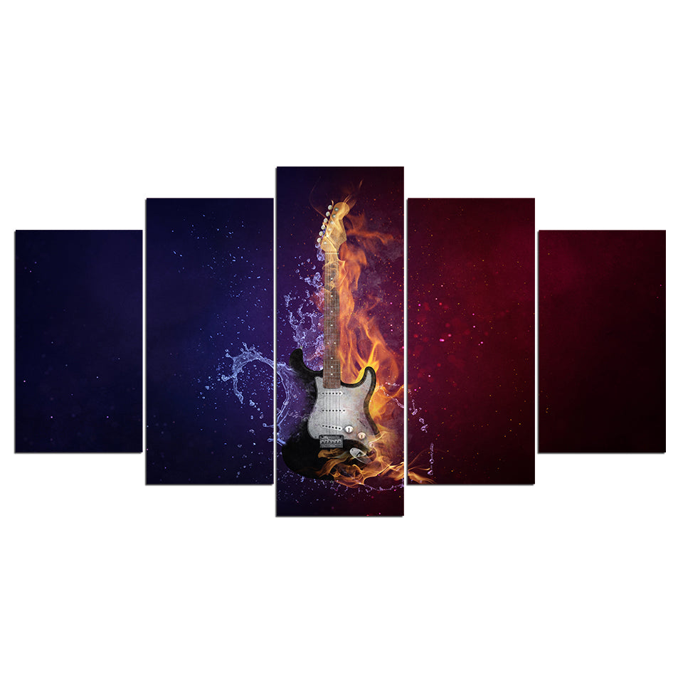 Limited Edition 5 Piece Flaming Guitar Canvas