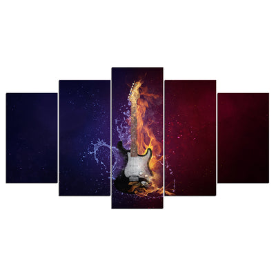 Limited Edition 5 Piece Flaming Guitar Canvas