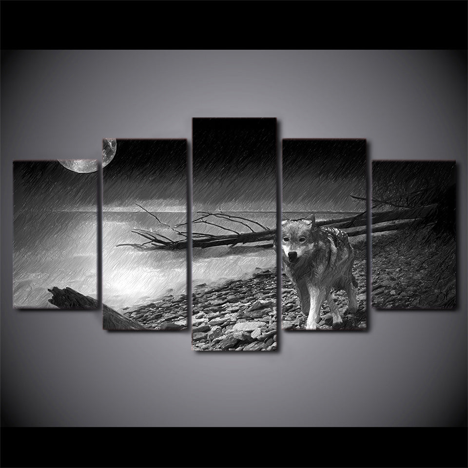 Limited Edition 5 Piece Wolf In The River Canvas