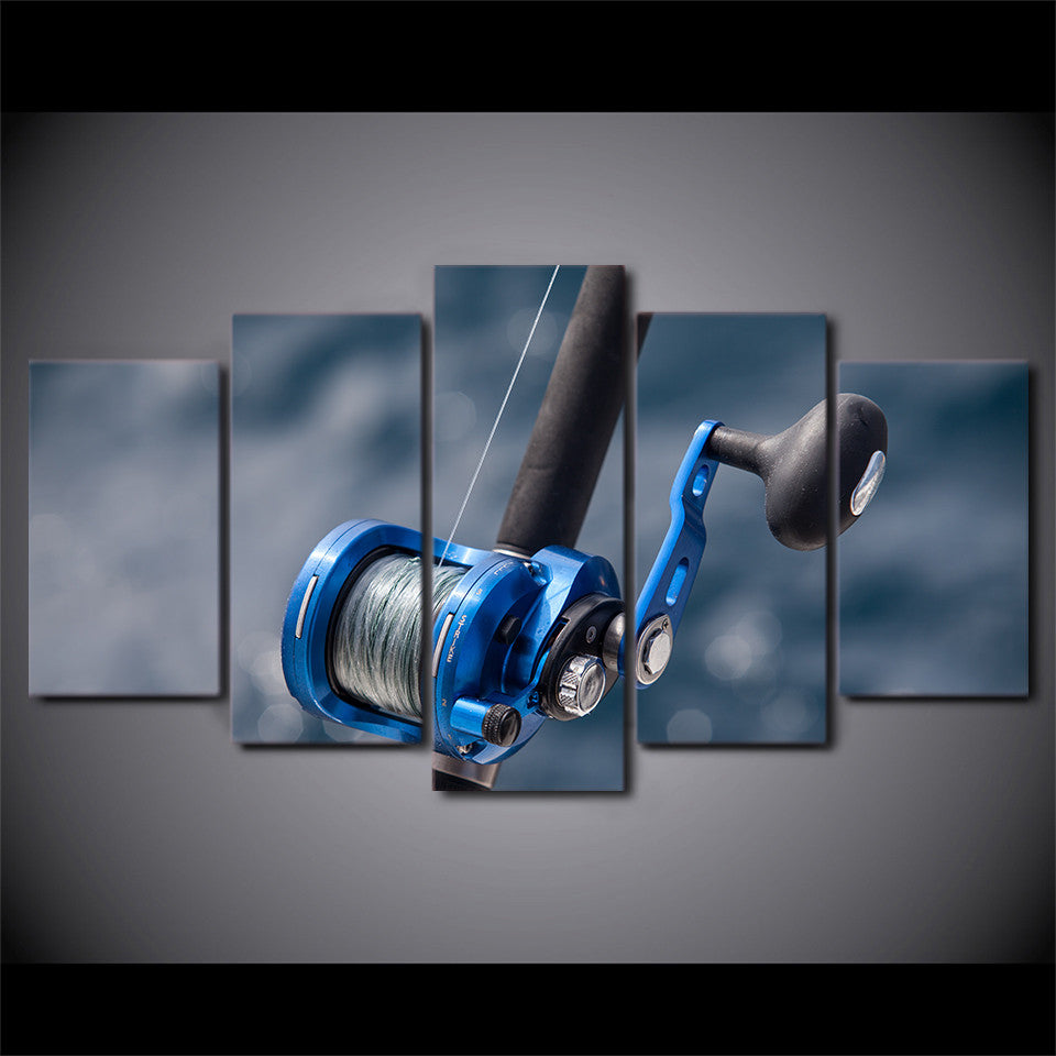 Limited Edition 5 Piece Blue Fishing Rod Canvas