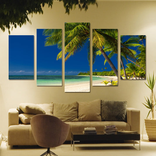 Limited Edition 5 Piece Ocean Palm Trees Canvas