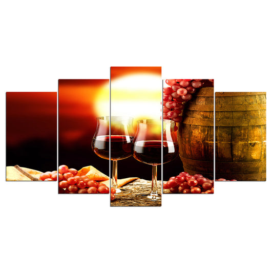 Limited Edition 5 Piece Grape Wine In a Glass with Barrel Canvas