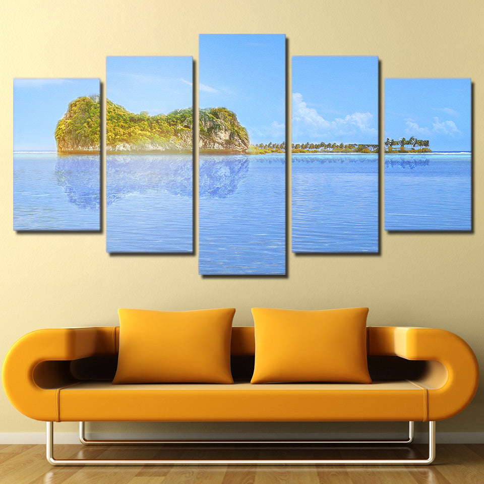 Limited Edition 5 Piece Calm Sea With Island Canvas