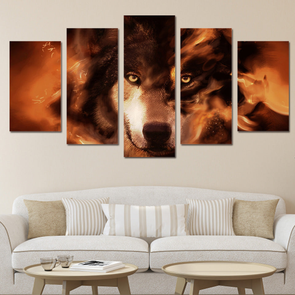 Limited Edition 5 Piece Wolf Fire Canvas