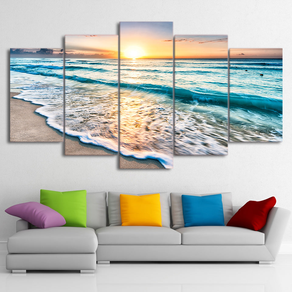 Limited Edition 5 Piece Fishing In A Beautiful Sunset Canvas - The Beach  Canvas