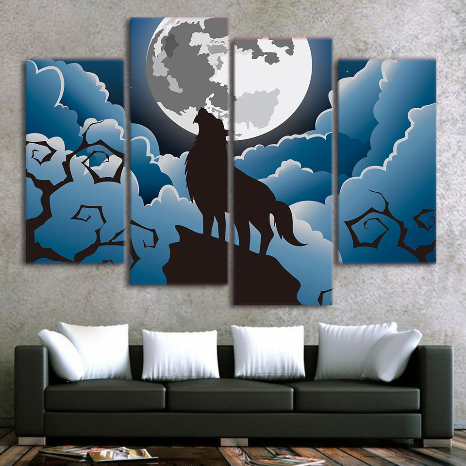 Limited Edition 5 Piece Howling Wolf Cartoon Artwork Canvas