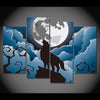 Limited Edition 5 Piece Howling Wolf Cartoon Artwork Canvas