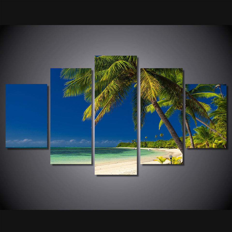 Limited Edition 5 Piece Ocean Palm Trees Canvas