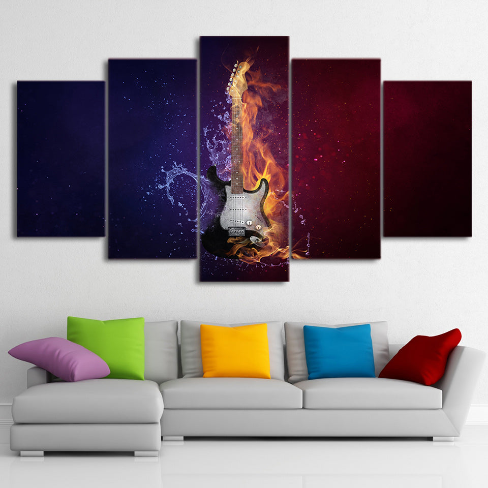 Limited Edition 5 Piece Flaming Guitar Canvas