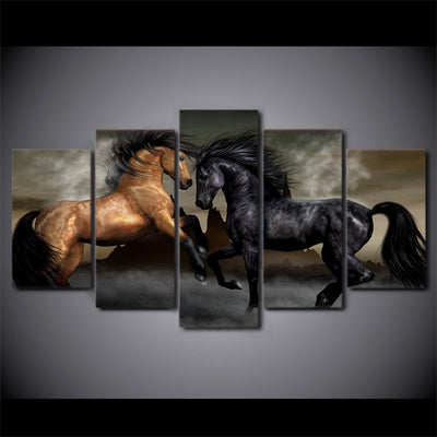 Limited Edition 5 Piece Dueling Horse Canvas