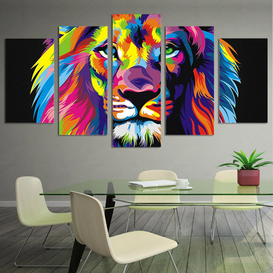 Limited Edition 5 Piece Colorful Lion Canvas