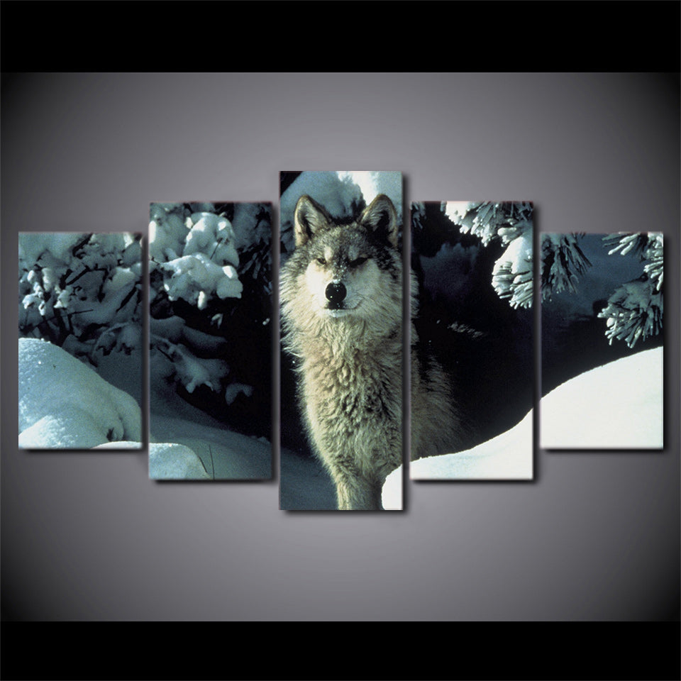 Limited Edition 5 Piece Wolf In Snow Canvas