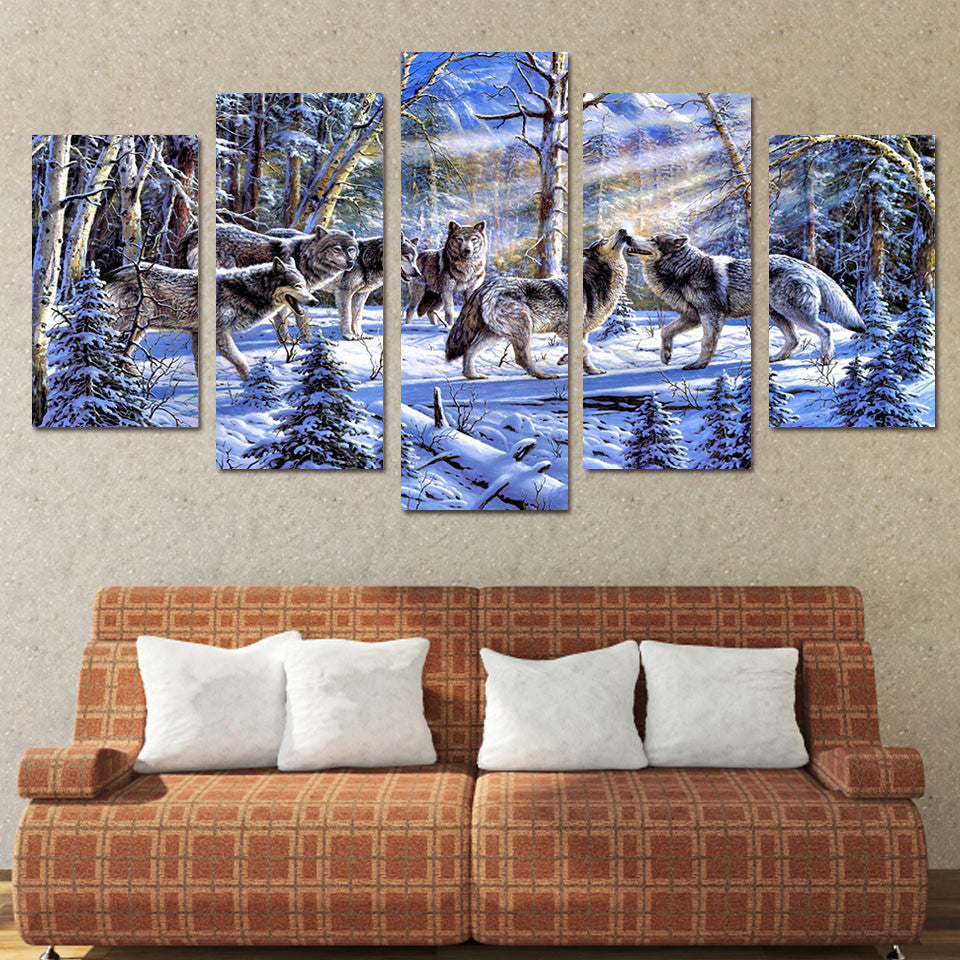 Limited Edition 5 Piece Wolf Snowy Canvas