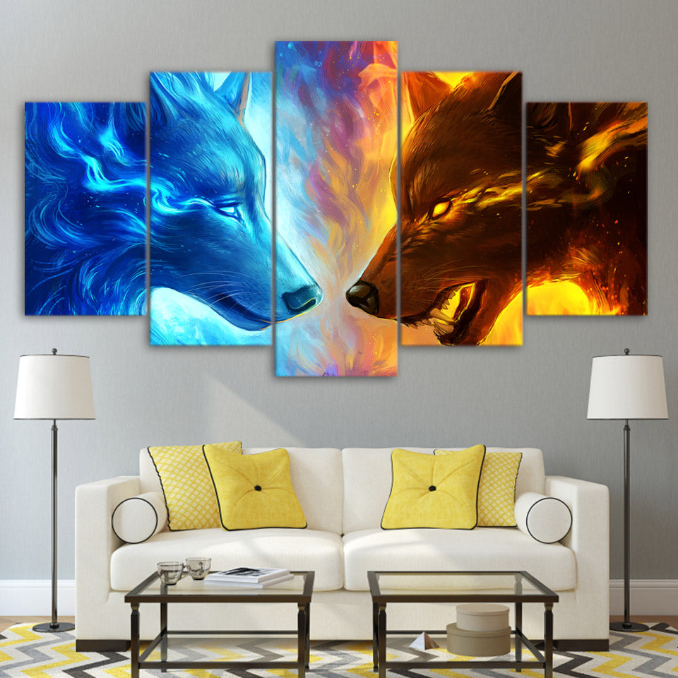 Limited Edition Fire And Ice Wolf Canvas by JoJoesArt