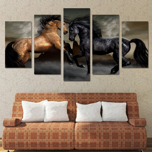 Limited Edition 5 Piece Dueling Horse Canvas