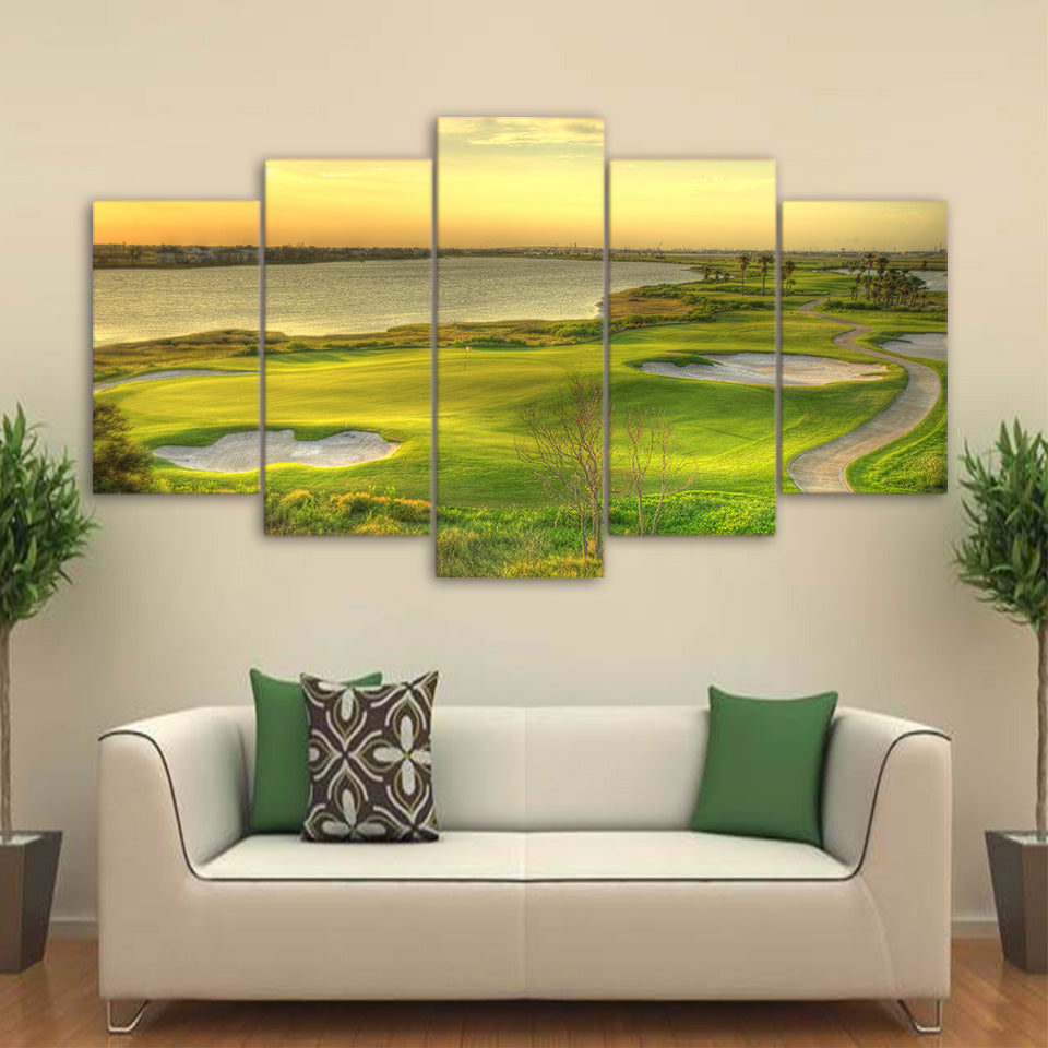 Limited Edition 5 Piece Golf Course Beside A Lake Canvas