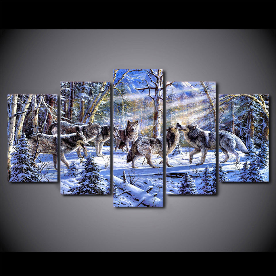 Limited Edition 5 Piece Wolf Snowy Canvas