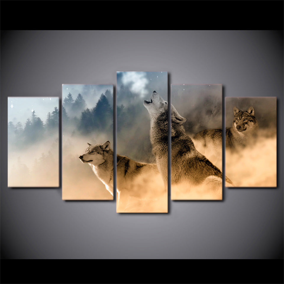 Limited Edition 5 Piece Wolves Covered by Fogs Canvas