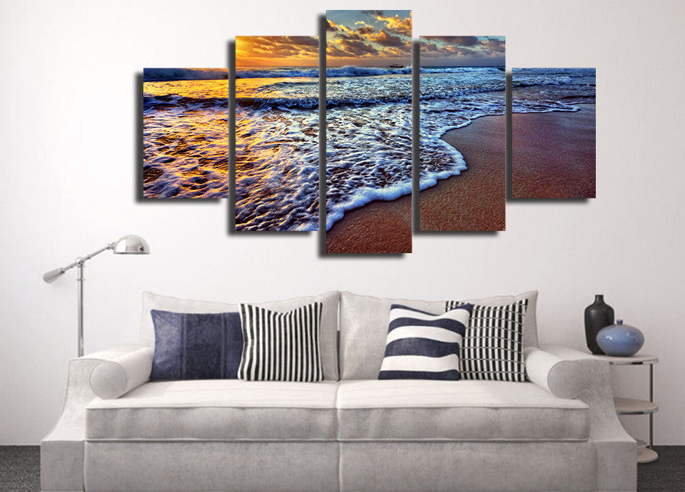 Limited Edition 5 Piece Beautiful Beach Waves Canvas