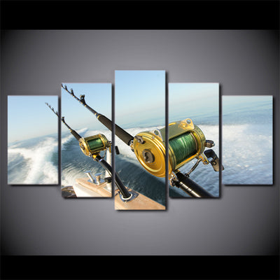 Limited Edition 5 Piece Fishing Rod Waves Canvas