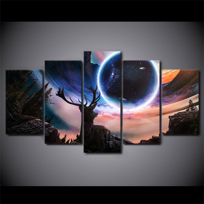 Limited Edition 5 Piece Deer in Moon Canvas