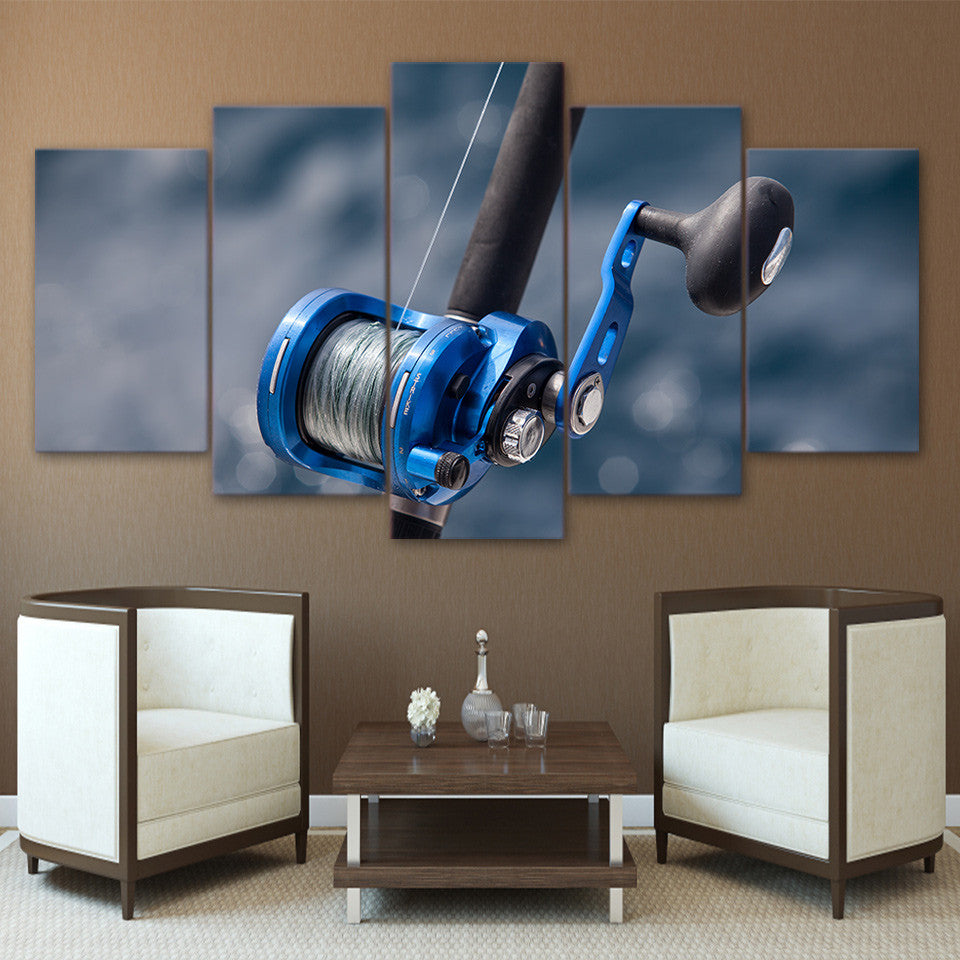 Limited Edition 5 Piece Blue Fishing Rod Canvas - The Beach Canvas