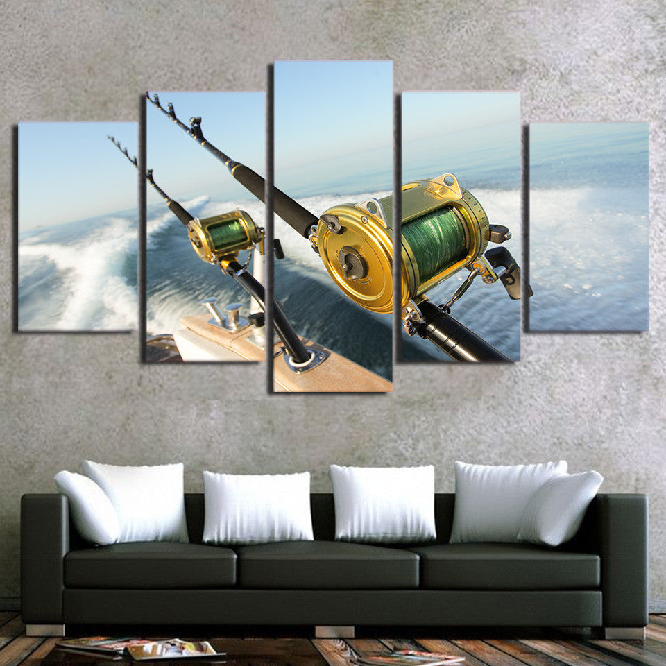 Limited Edition 5 Piece Fishing Rod Waves Canvas