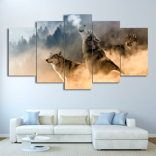 Limited Edition 5 Piece Wolves Covered by Fogs Canvas