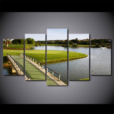 Limited Edition 5 Piece Lake Shore And Bridge Golf Course Canvas