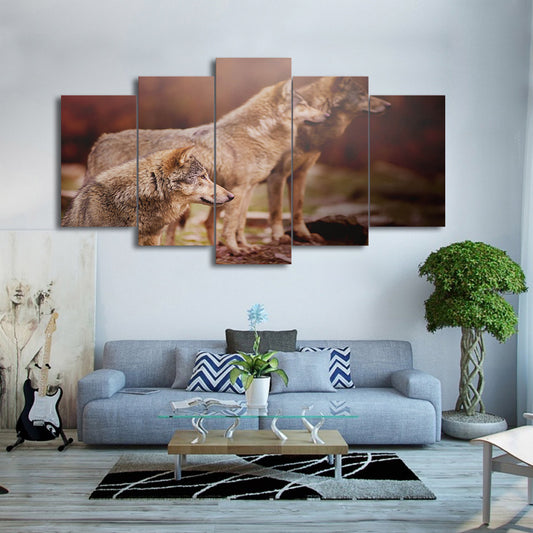 Limited Edition 5 Piece Nature Brown Wolf Canvas