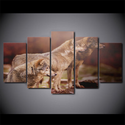 Limited Edition 5 Piece Nature Brown Wolf Canvas