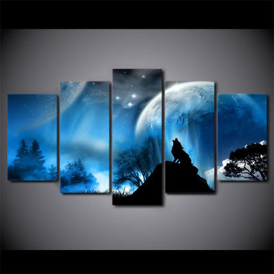 Limited Edition 5 Piece Night Wolf Howl Planet Canvas