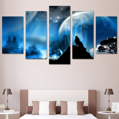 Limited Edition 5 Piece Night Wolf Howl Planet Canvas