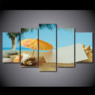 Limited Edition 5 Piece  Sea Shells In The Beach With Umbrella Canvas