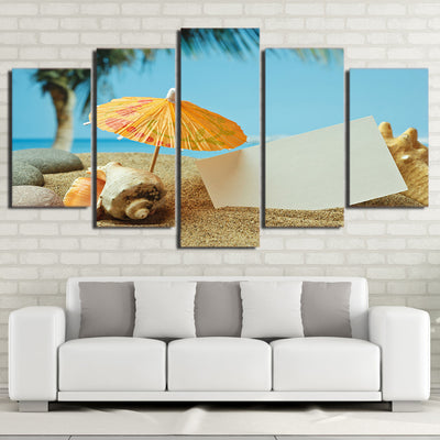 Limited Edition 5 Piece  Sea Shells In The Beach With Umbrella Canvas