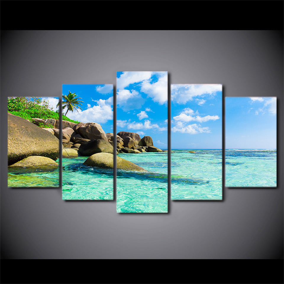 Limited Edition 5 Piece Seaside Beach With Rocks Canvas