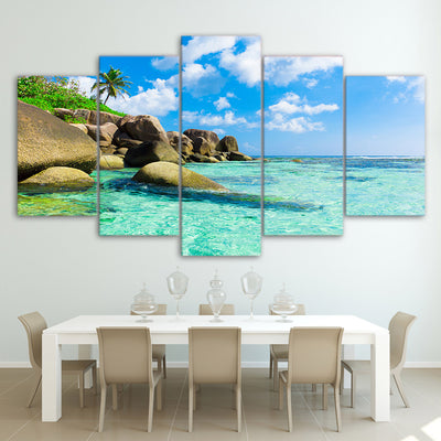 Limited Edition 5 Piece Seaside Beach With Rocks Canvas