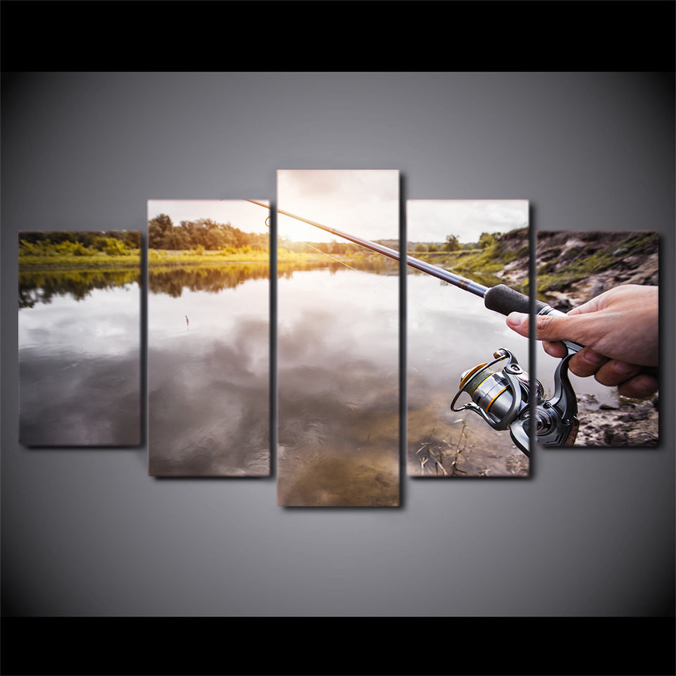 Limited Edition 5 Piece Silver Fishing Rod Canvas - The Beach Canvas