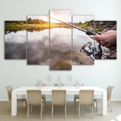 Limited Edition 5 Piece Silver Fishing Rod Canvas