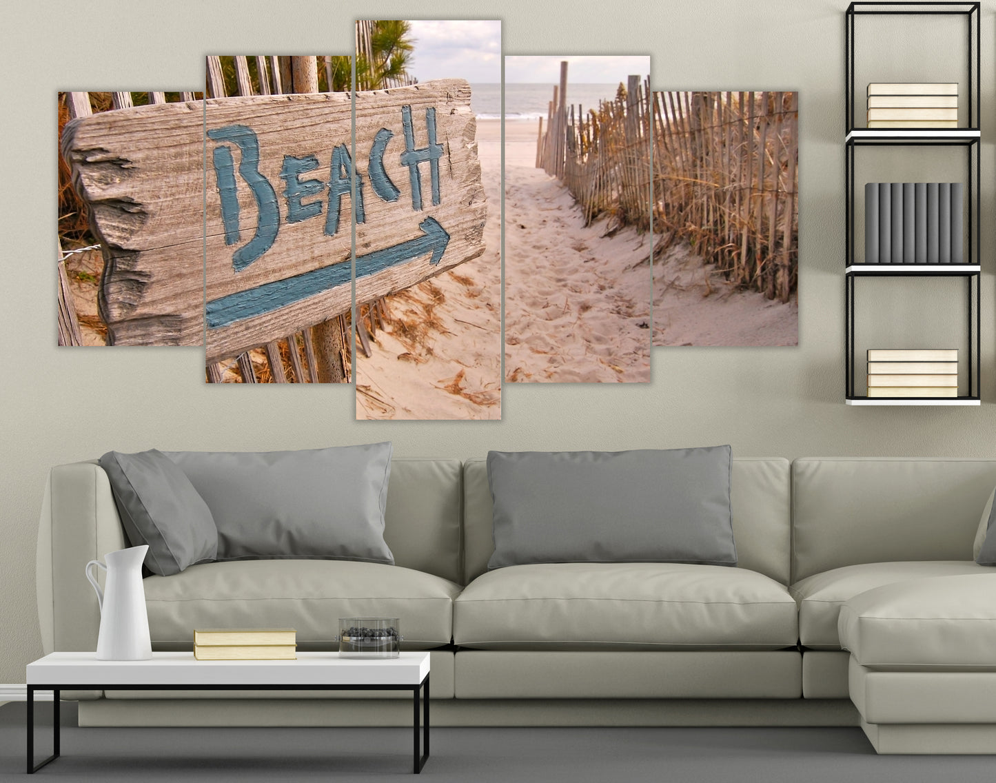 Limited Edition 5 Piece White Beach With Fence Canvas