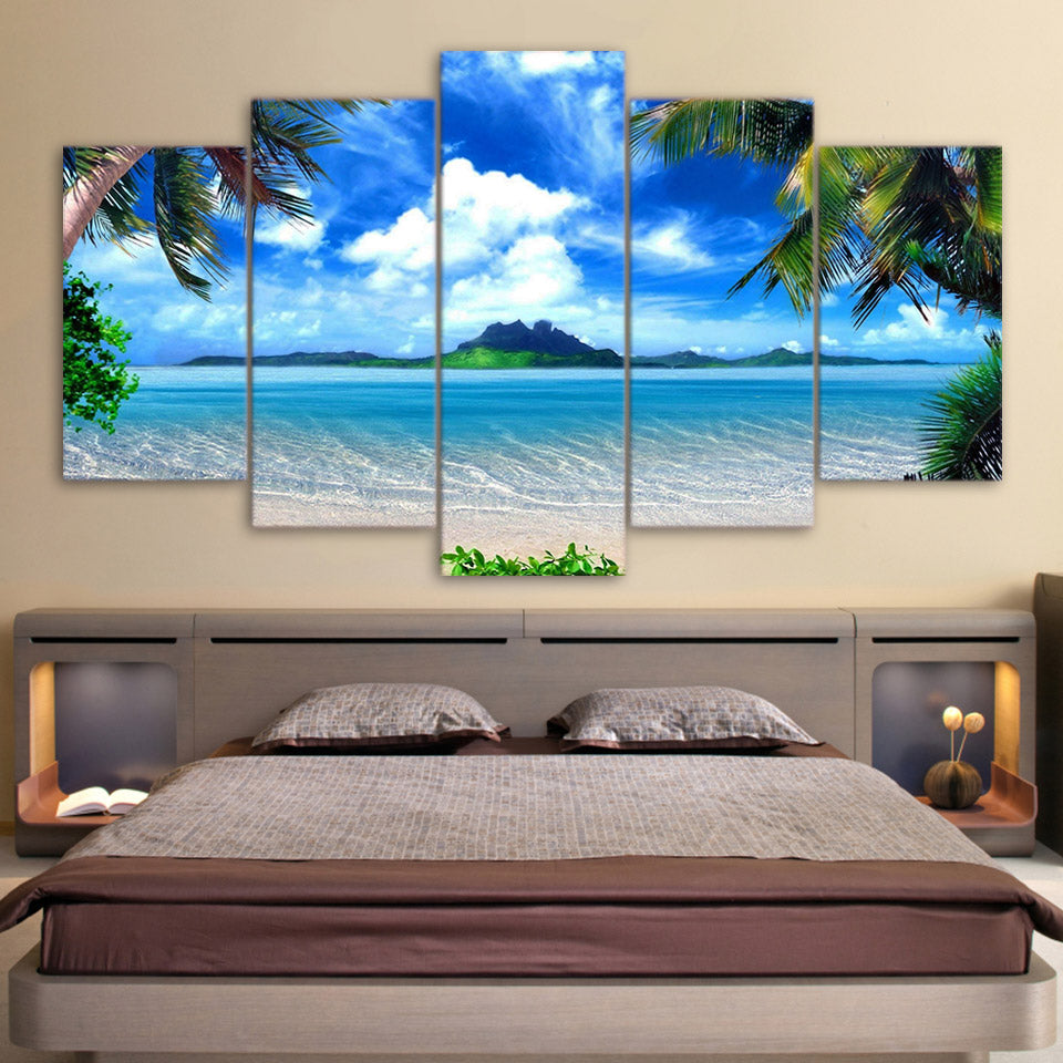 Limited Edition 5 Piece Breathtaking Blue Sky In Beach Canvas