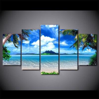 Limited Edition 5 Piece Breathtaking Blue Sky In Beach Canvas