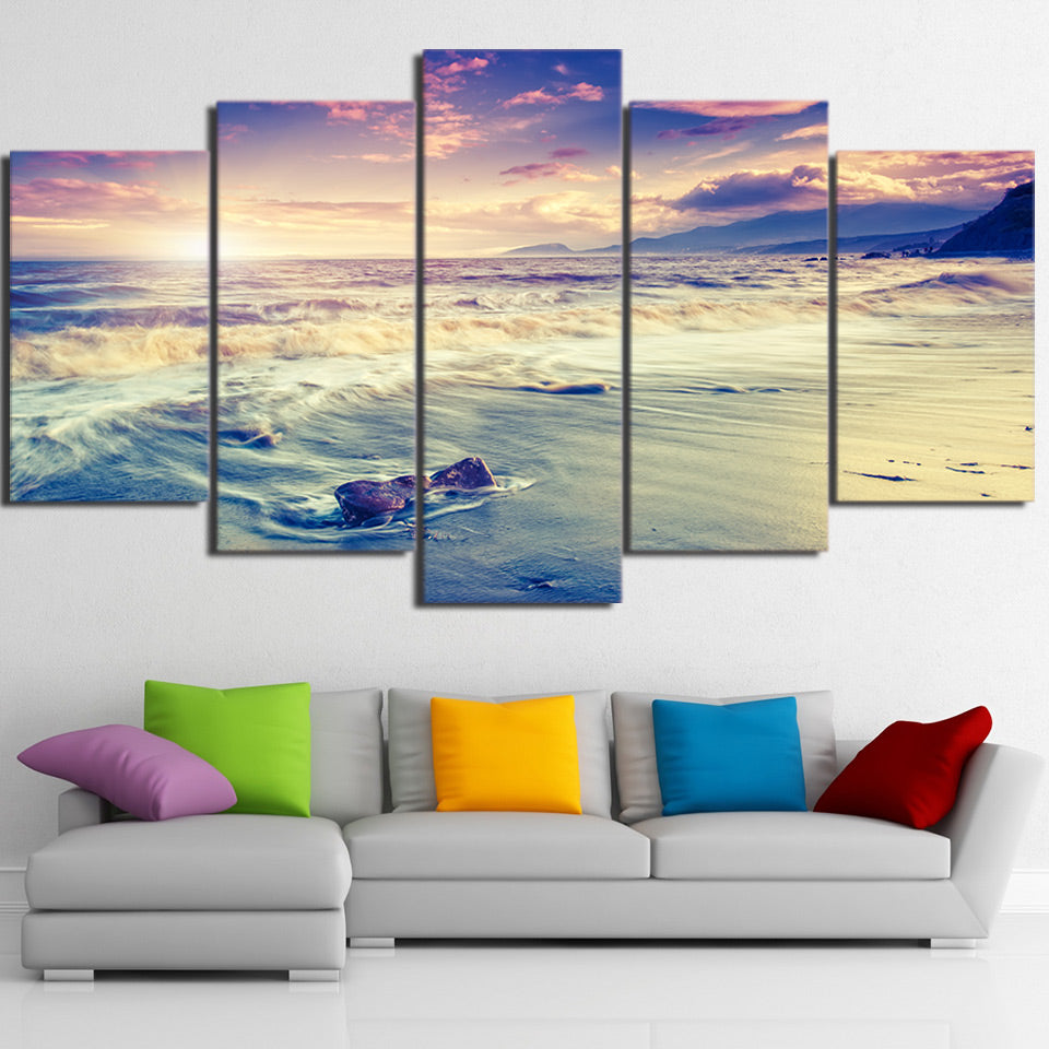 Limited Edition Beach Waves In Sunset Canvas