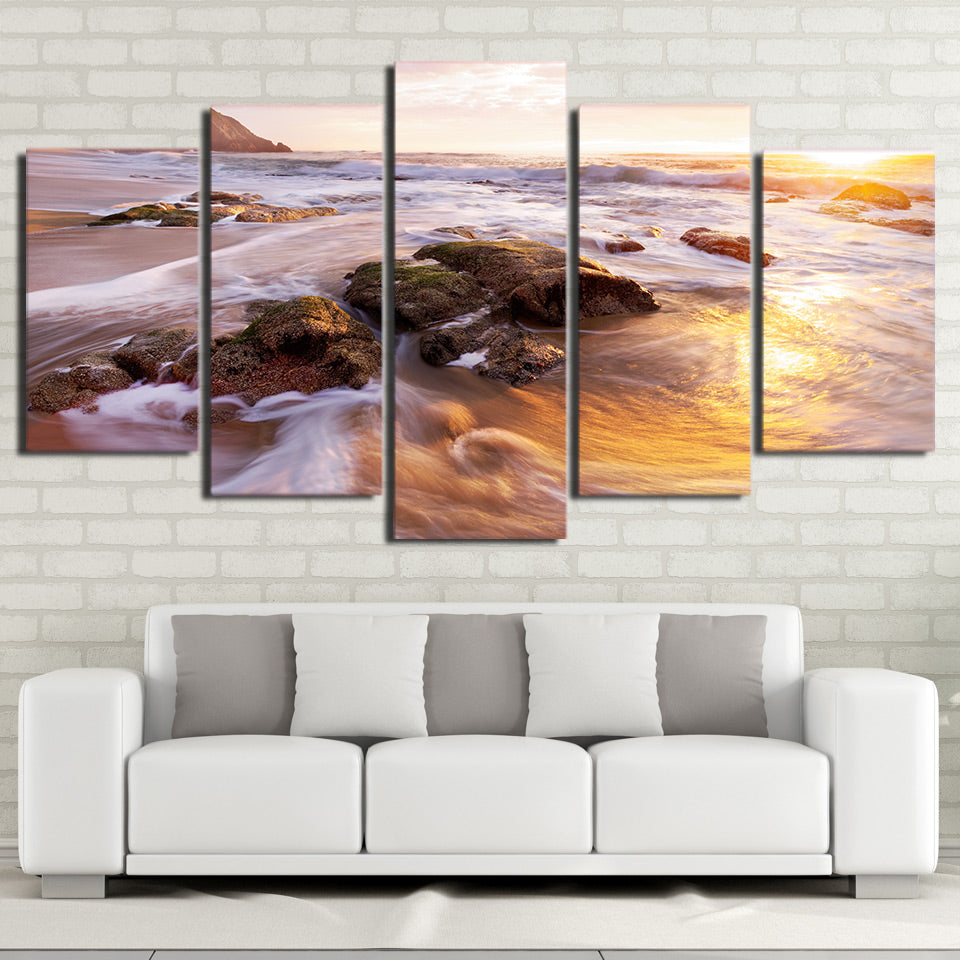 Limited Edition 5 Piece Sunset Seascape Wave Canvas