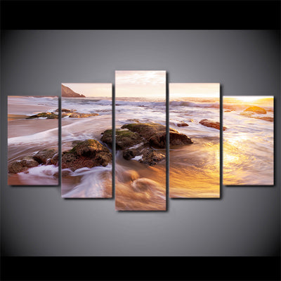 Limited Edition 5 Piece Sunset Seascape Wave Canvas